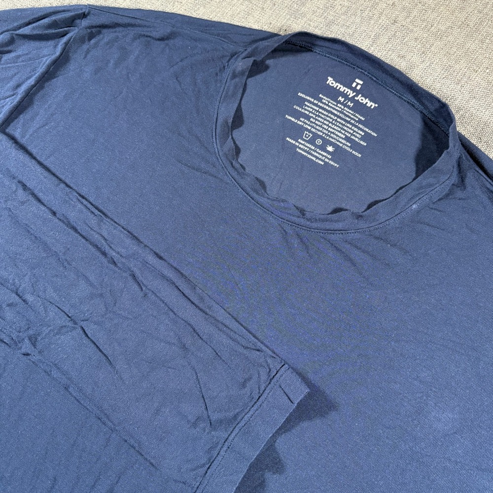 Tommy John Long Sleeve Shirt Mens Medium Navy Blue Modal Spandex Crew Neck